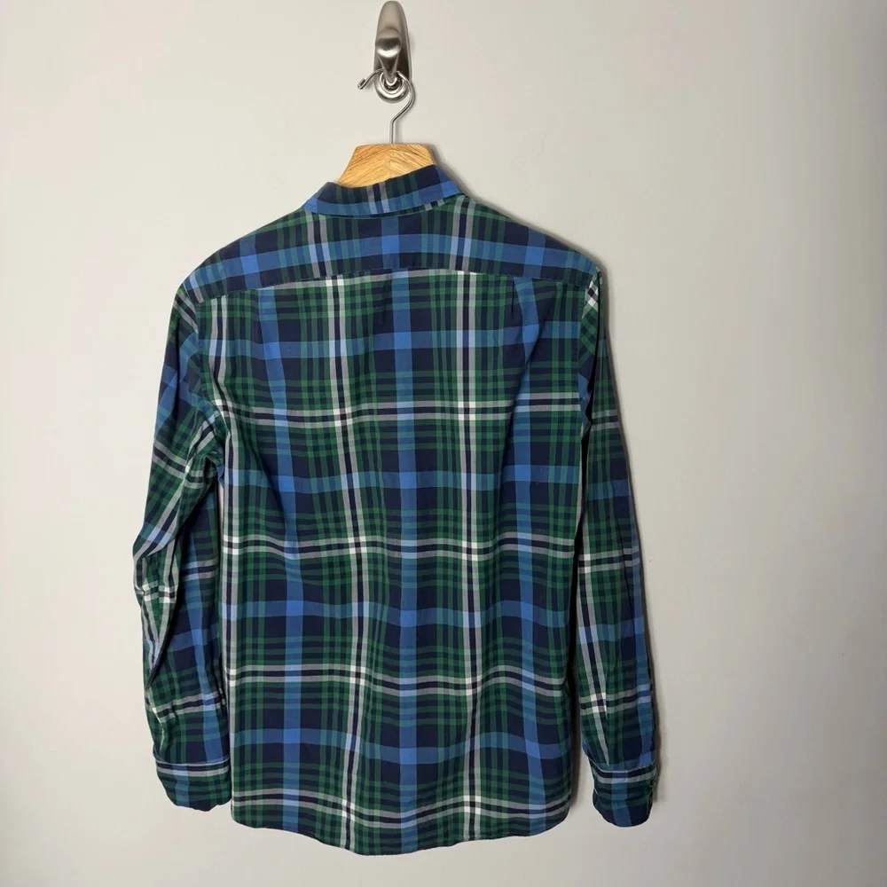 J. Crew Plaid Button Up Long Sleeve Slim Cotton Blue Green Size Medium *12